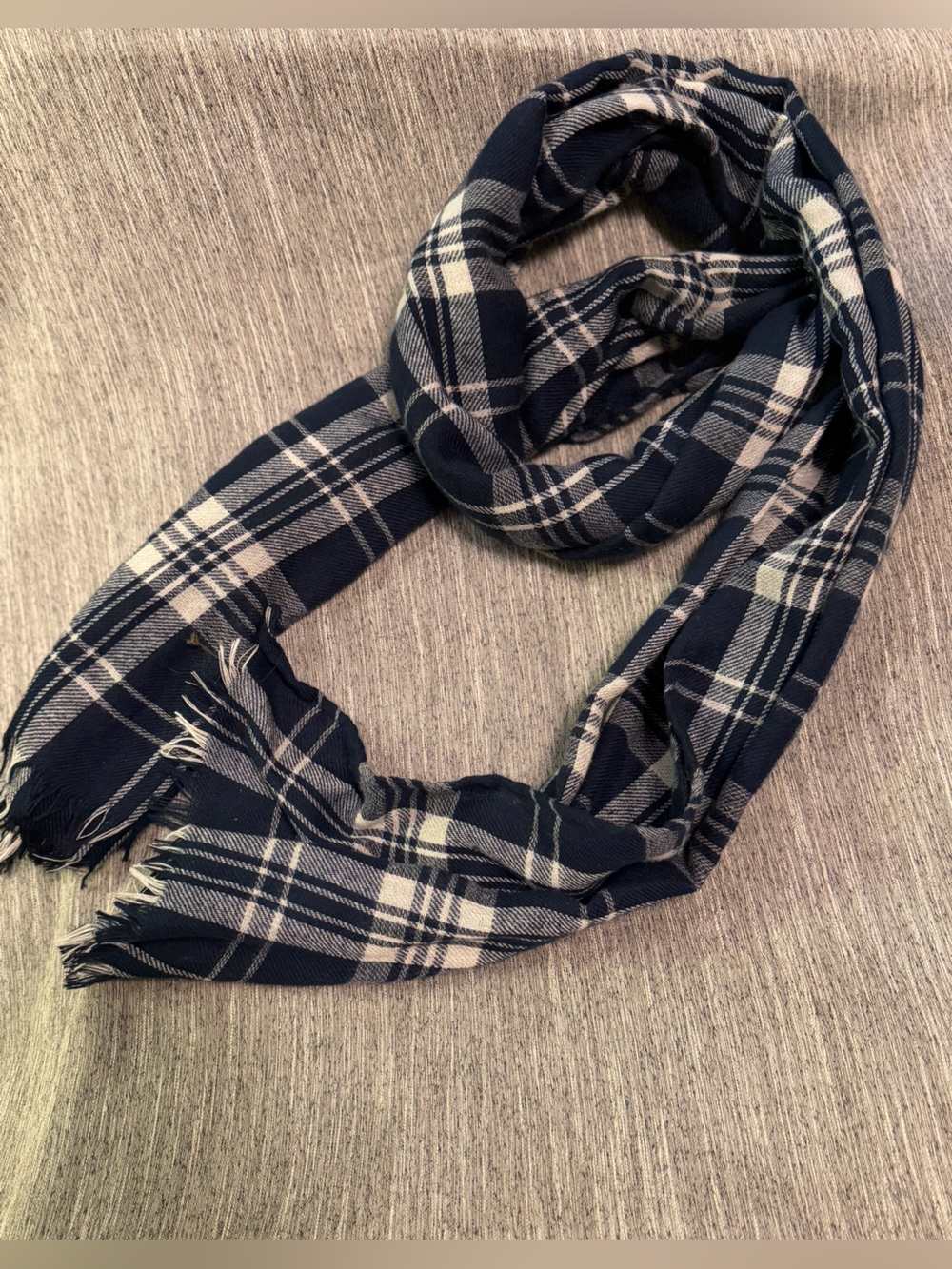 Navy plaid scarf. Large. Versatile and classic you can’t go wrong